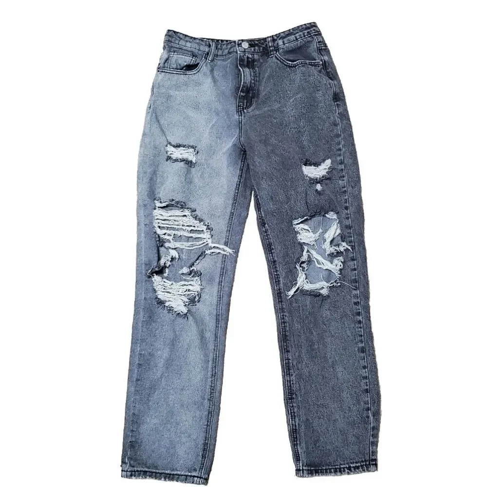 Shein High Waist Ripped Mom Fit Jeans L 8/10